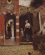 Pieter de Hooch garden till ett hus i delft oil